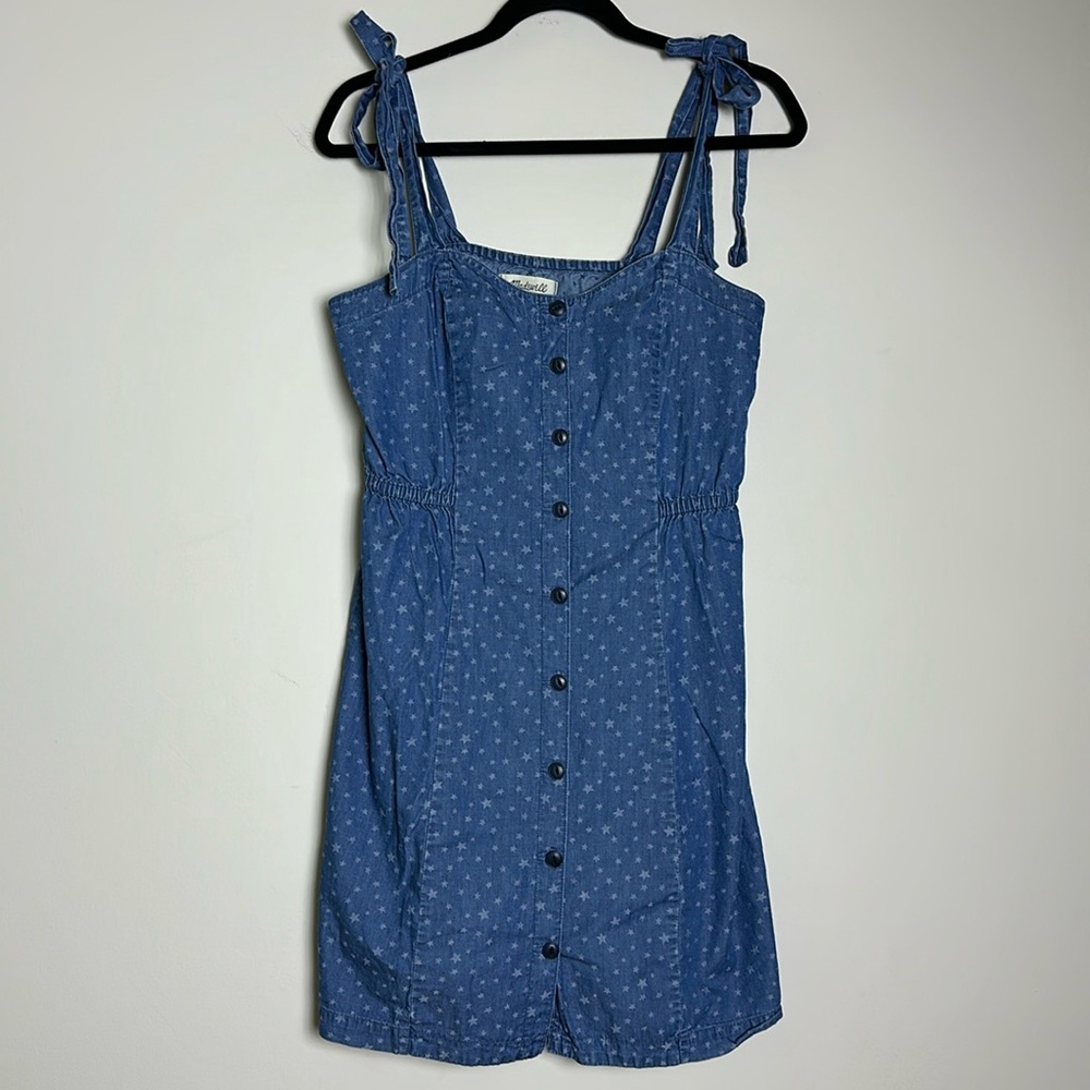 Madewell Denim Tie-Strap Button Front Sundress in Star‎ Jaquard - Picture 2 of 7